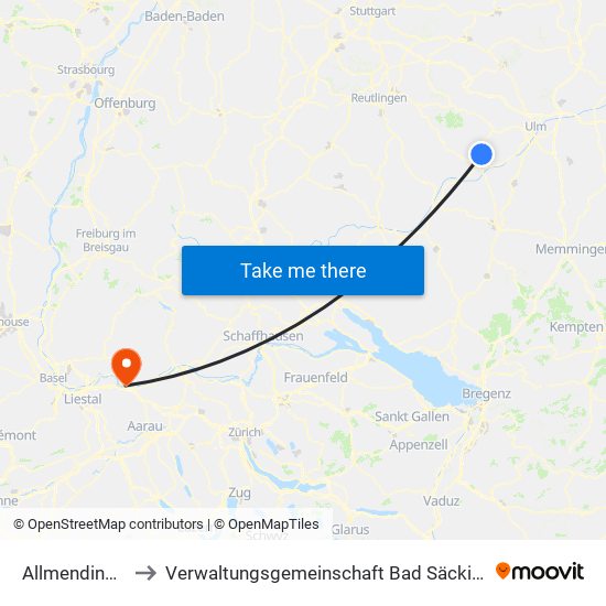 Allmendingen to Verwaltungsgemeinschaft Bad Säckingen map