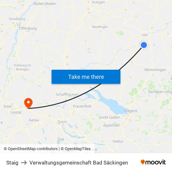 Staig to Verwaltungsgemeinschaft Bad Säckingen map