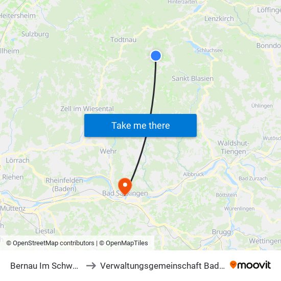 Bernau Im Schwarzwald to Verwaltungsgemeinschaft Bad Säckingen map