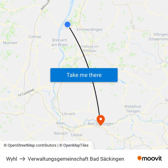 Wyhl to Verwaltungsgemeinschaft Bad Säckingen map