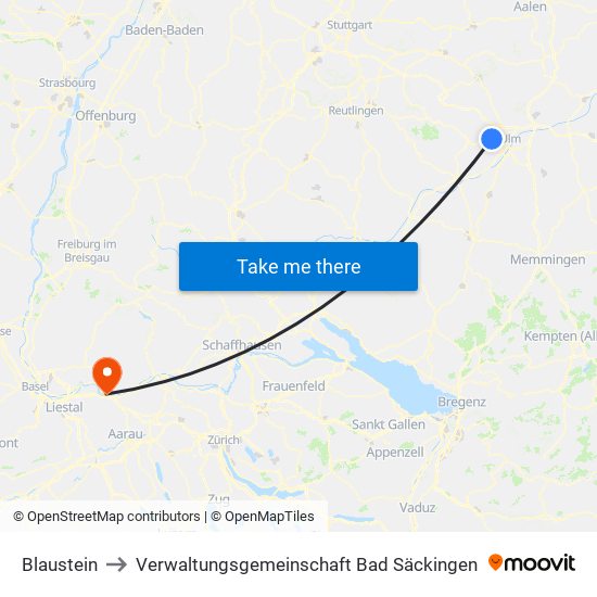 Blaustein to Verwaltungsgemeinschaft Bad Säckingen map