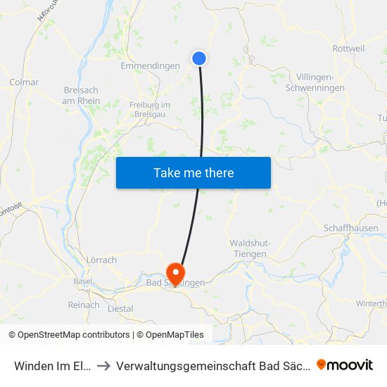 Winden Im Elztal to Verwaltungsgemeinschaft Bad Säckingen map