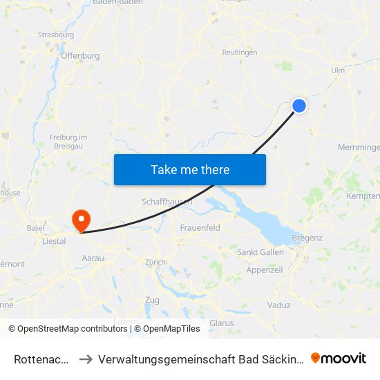 Rottenacker to Verwaltungsgemeinschaft Bad Säckingen map