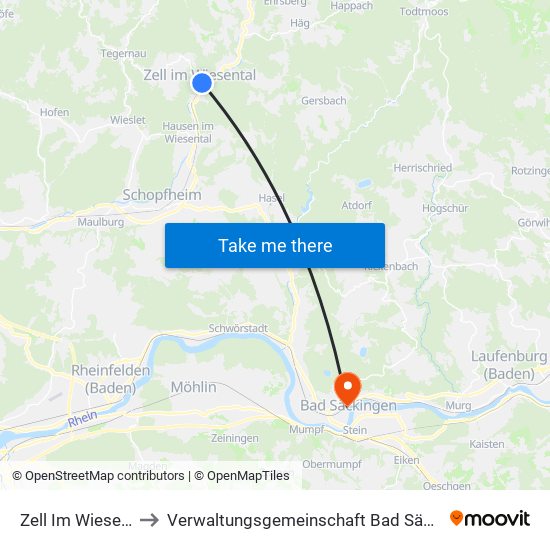 Zell Im Wiesental to Verwaltungsgemeinschaft Bad Säckingen map