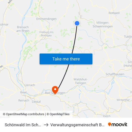 Schönwald Im Schwarzwald to Verwaltungsgemeinschaft Bad Säckingen map