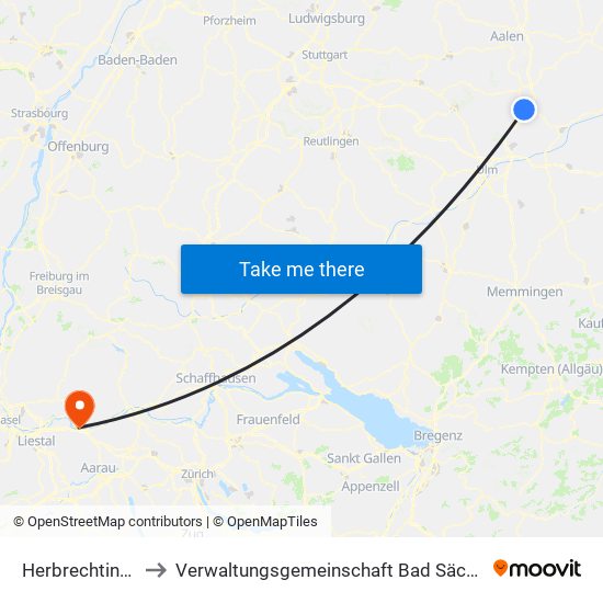 Herbrechtingen to Verwaltungsgemeinschaft Bad Säckingen map