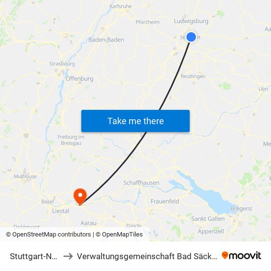 Stuttgart-Nord to Verwaltungsgemeinschaft Bad Säckingen map