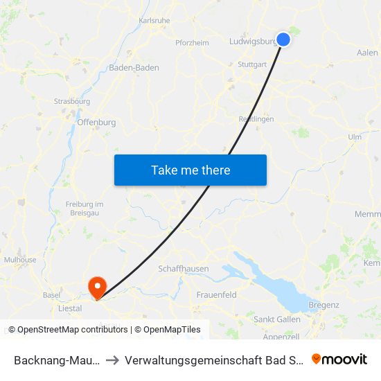 Backnang-Maubach to Verwaltungsgemeinschaft Bad Säckingen map