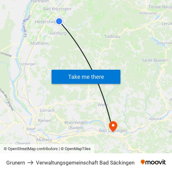 Grunern to Verwaltungsgemeinschaft Bad Säckingen map