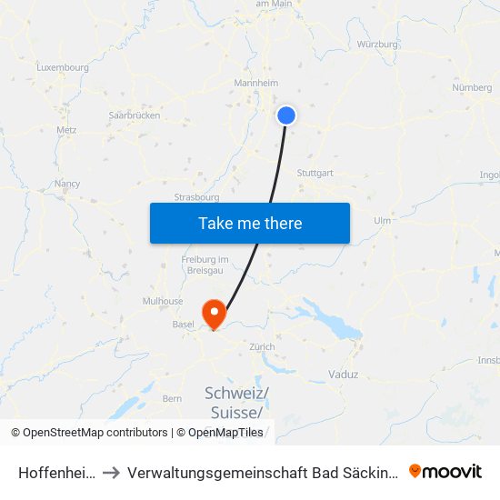 Hoffenheim to Verwaltungsgemeinschaft Bad Säckingen map