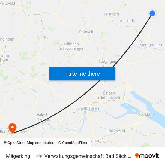 Mägerkingen to Verwaltungsgemeinschaft Bad Säckingen map