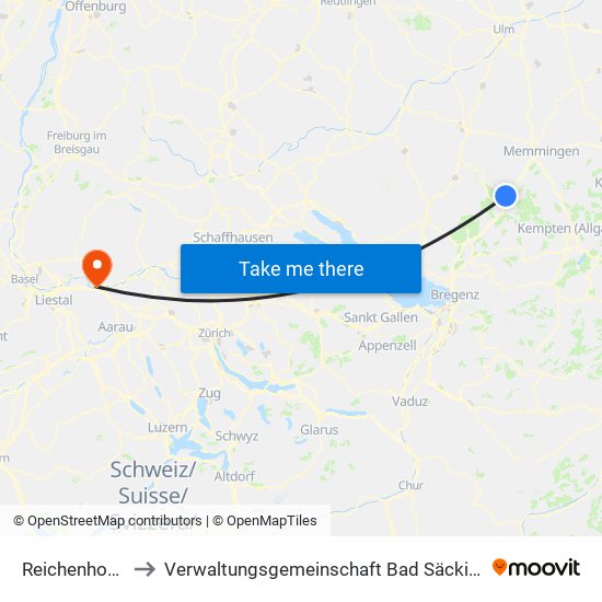 Reichenhofen to Verwaltungsgemeinschaft Bad Säckingen map