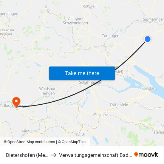 Dietershofen (Meßkirch) to Verwaltungsgemeinschaft Bad Säckingen map