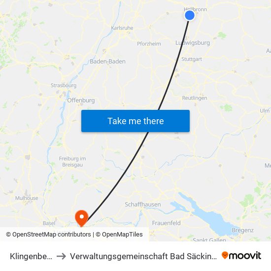 Klingenberg to Verwaltungsgemeinschaft Bad Säckingen map