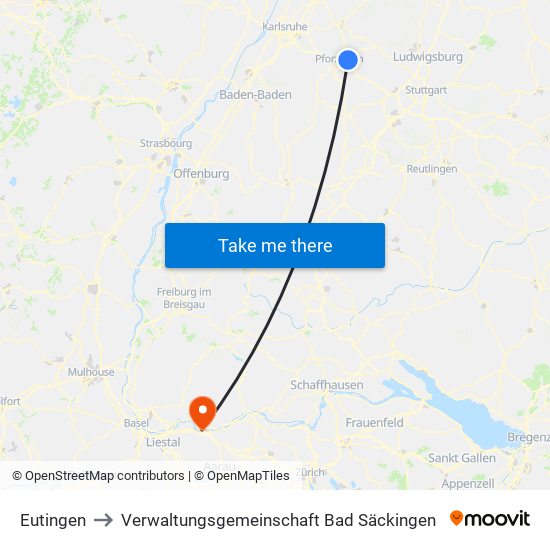 Eutingen to Verwaltungsgemeinschaft Bad Säckingen map