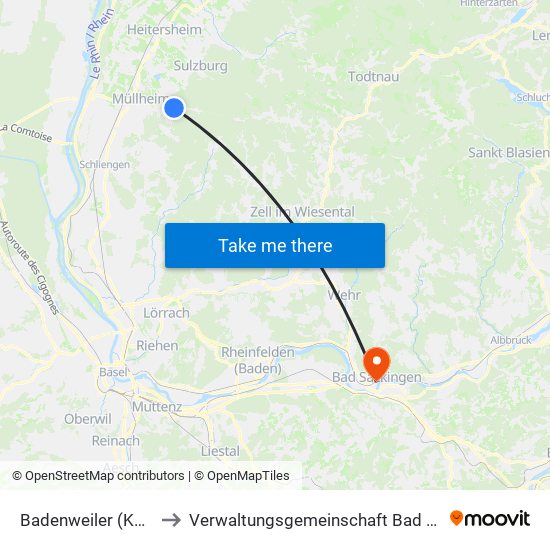 Badenweiler (Kernort) to Verwaltungsgemeinschaft Bad Säckingen map