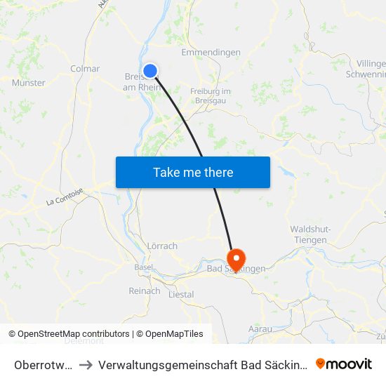 Oberrotweil to Verwaltungsgemeinschaft Bad Säckingen map