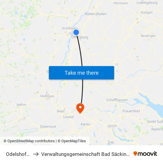 Odelshofen to Verwaltungsgemeinschaft Bad Säckingen map