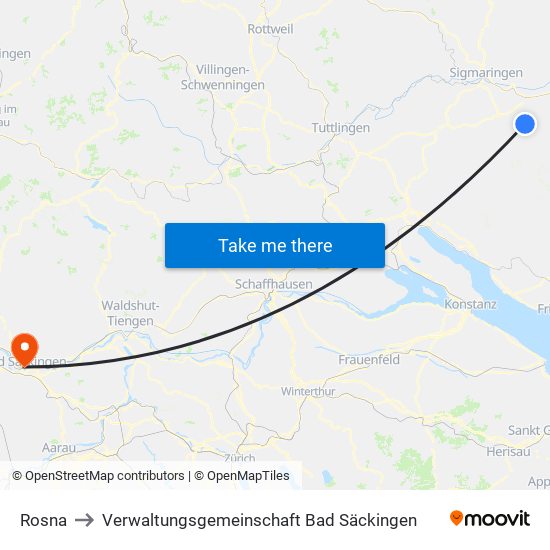 Rosna to Verwaltungsgemeinschaft Bad Säckingen map