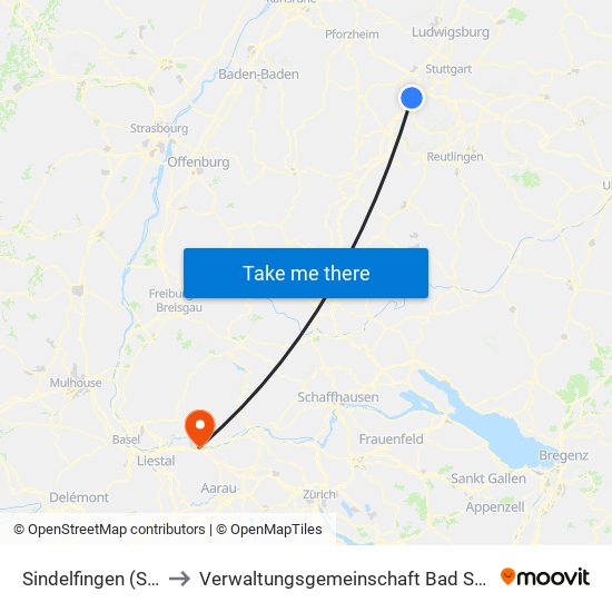 Sindelfingen (Stadt) to Verwaltungsgemeinschaft Bad Säckingen map