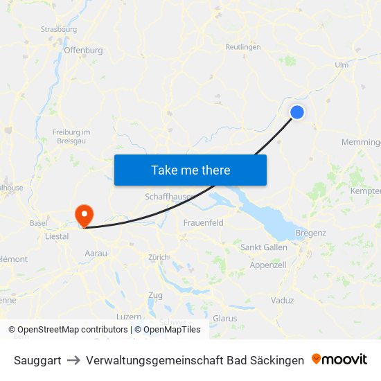 Sauggart to Verwaltungsgemeinschaft Bad Säckingen map