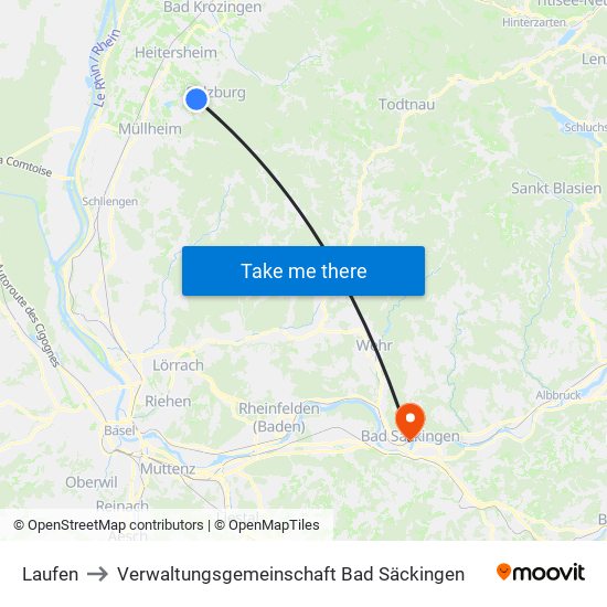 Laufen to Verwaltungsgemeinschaft Bad Säckingen map