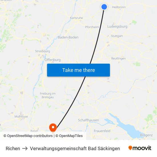 Richen to Verwaltungsgemeinschaft Bad Säckingen map