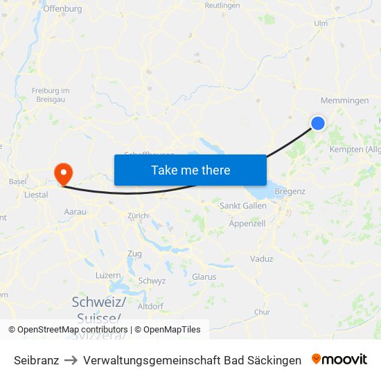 Seibranz to Verwaltungsgemeinschaft Bad Säckingen map