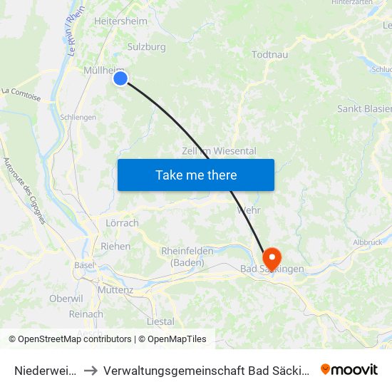Niederweiler to Verwaltungsgemeinschaft Bad Säckingen map