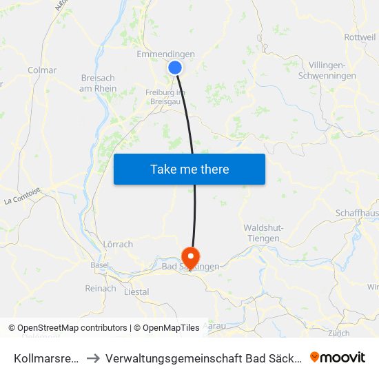 Kollmarsreute to Verwaltungsgemeinschaft Bad Säckingen map