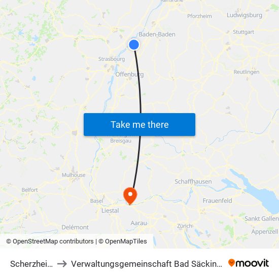 Scherzheim to Verwaltungsgemeinschaft Bad Säckingen map