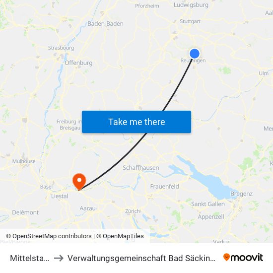 Mittelstadt to Verwaltungsgemeinschaft Bad Säckingen map