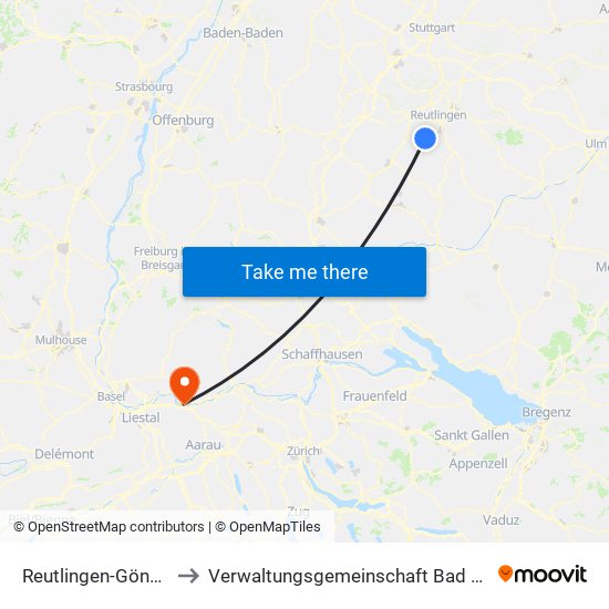 Reutlingen-Gönningen to Verwaltungsgemeinschaft Bad Säckingen map