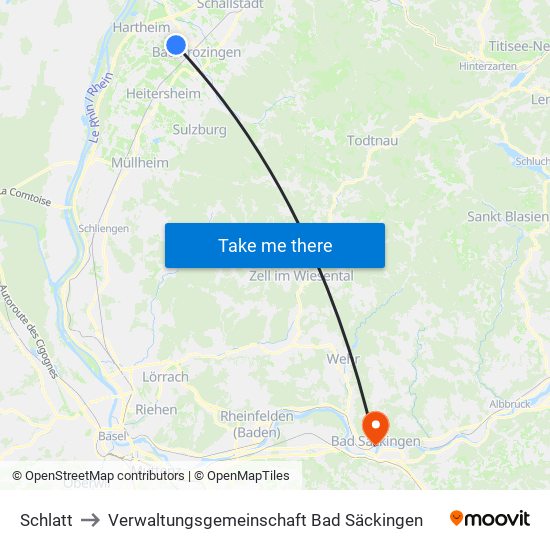 Schlatt to Verwaltungsgemeinschaft Bad Säckingen map