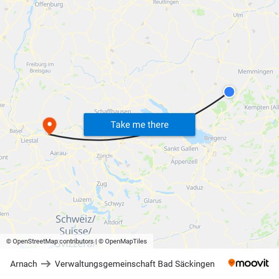 Arnach to Verwaltungsgemeinschaft Bad Säckingen map