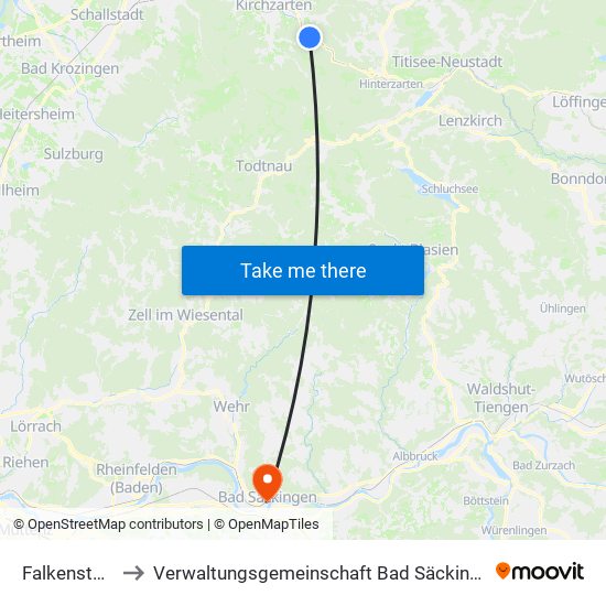 Falkensteig to Verwaltungsgemeinschaft Bad Säckingen map