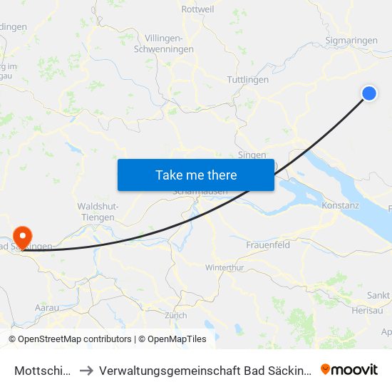 Mottschieß to Verwaltungsgemeinschaft Bad Säckingen map