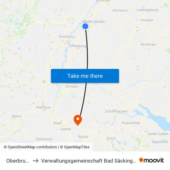 Oberbruch to Verwaltungsgemeinschaft Bad Säckingen map