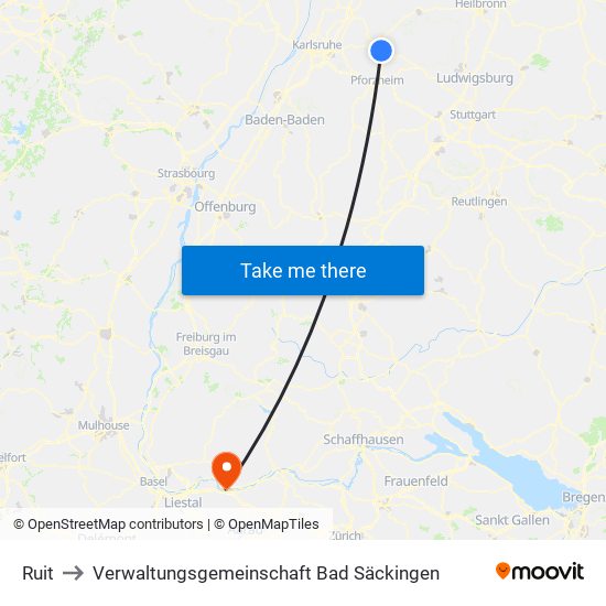 Ruit to Verwaltungsgemeinschaft Bad Säckingen map