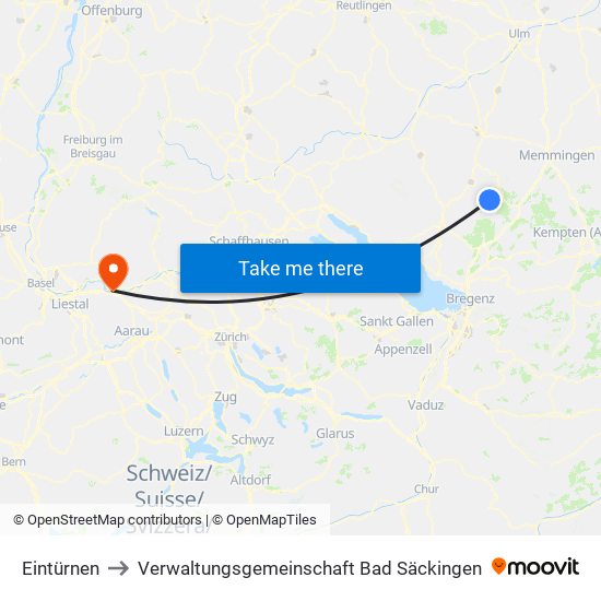 Eintürnen to Verwaltungsgemeinschaft Bad Säckingen map