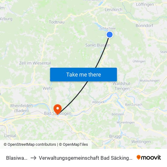 Blasiwald to Verwaltungsgemeinschaft Bad Säckingen map