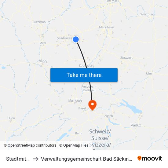 Stadtmitte to Verwaltungsgemeinschaft Bad Säckingen map