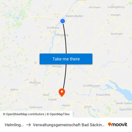 Helmlingen to Verwaltungsgemeinschaft Bad Säckingen map