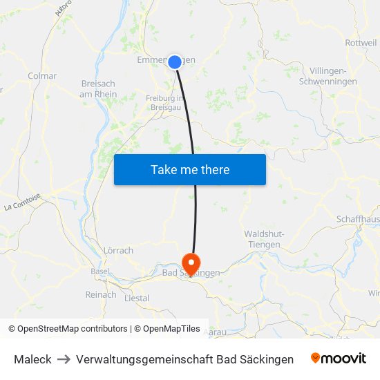 Maleck to Verwaltungsgemeinschaft Bad Säckingen map
