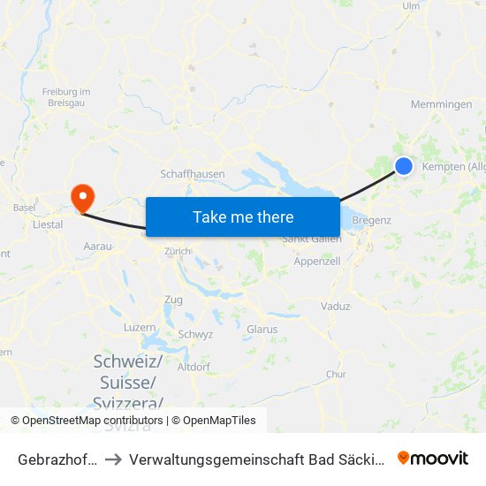 Gebrazhofen to Verwaltungsgemeinschaft Bad Säckingen map