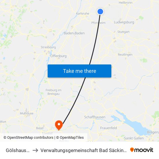 Gölshausen to Verwaltungsgemeinschaft Bad Säckingen map