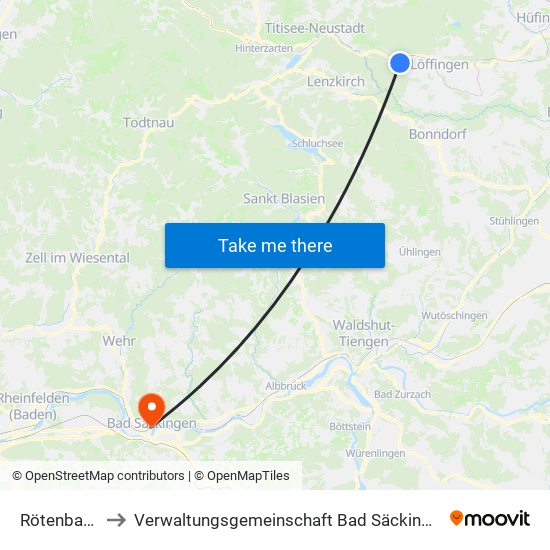 Rötenbach to Verwaltungsgemeinschaft Bad Säckingen map