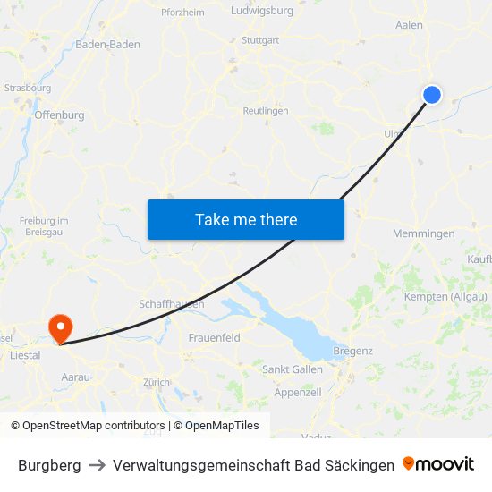 Burgberg to Verwaltungsgemeinschaft Bad Säckingen map