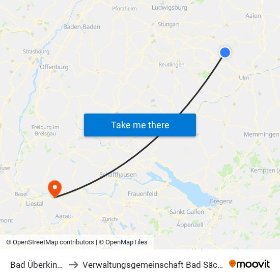 Bad Überkingen to Verwaltungsgemeinschaft Bad Säckingen map