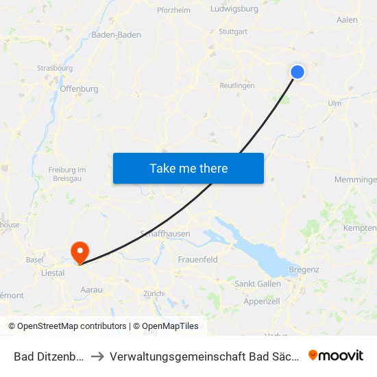 Bad Ditzenbach to Verwaltungsgemeinschaft Bad Säckingen map
